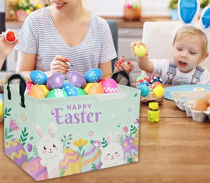 Rectangular Easter Basket Kids Basket Rectangular Cute Storage Bin Organizer Box Room Decor for Home Decor.(Blue eggs)