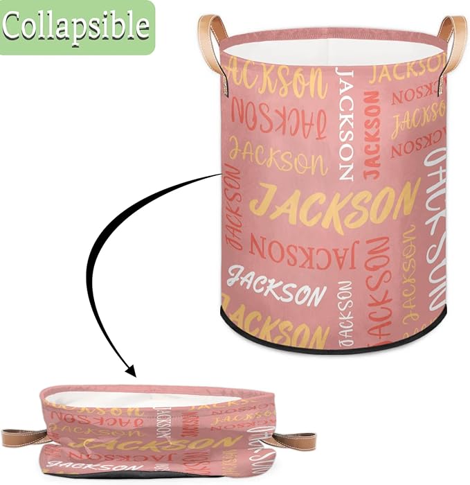 Custom Name Large Laundry-Basket for Kids-Boys-Girls, Personalized Foldable Waterproof Laundry Hamper Dirty Clothes Toys Storage Bin with Handles,Pink