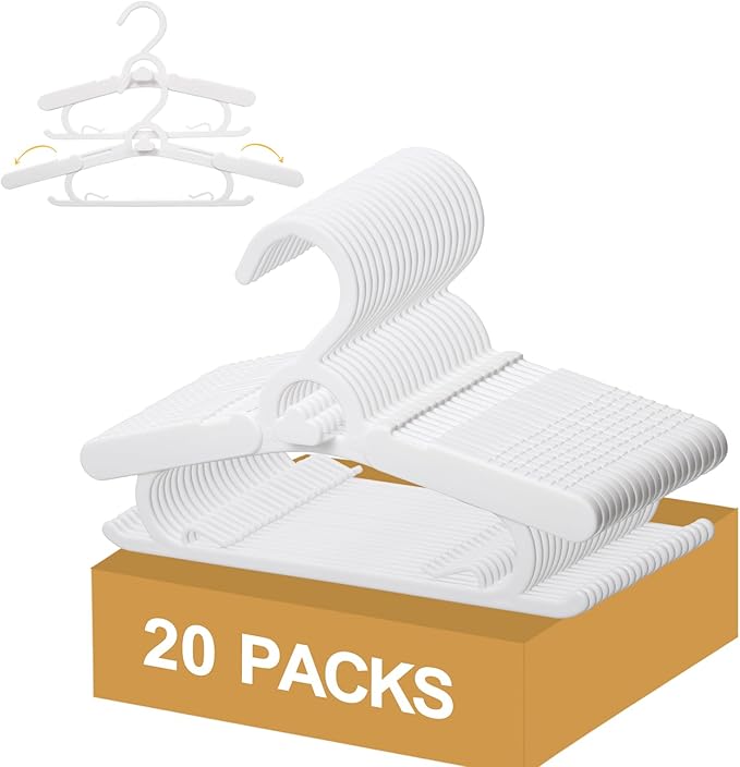 20 Pack Baby Clothes Hangers, 11-15" Adjustable Non-Slip Thickened Kid Hangers for Nursery Closet Toddlers Infant Children to Teenager (White)