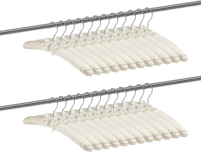 Jetec 16 Pieces Satin Padded Hangers for Women Clothing 15 Inch Satin Hangers 360° Swiveling Hook Sponge Shoulder Padded Hanger for Sweaters, Coat, Blouse, Wedding Dress, Women Cloths (Beige)