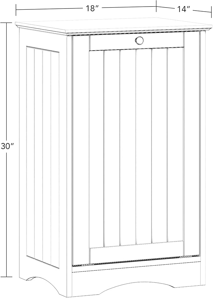 RiverRidge Ashland Tilt Out Laundry Hamper with Beadboard Design - Spacious Top Shelf, Removable Cloth Bag & Silver Knob - White Laundry Cabinet for Towels & Clothes Storage - Laundry Room Cabinets