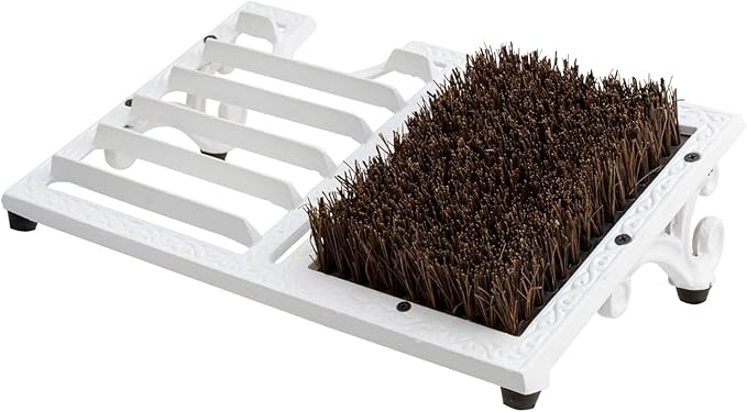 MyGift Boot Brush Scraper Outdoor, Heavy Duty Cast Iron Shoe Scraper Mat, Vintage Rustic Shoe Brush Angled Boot Dirt Cleaner Brush for Entryway, Porch, Mudroom or Garage (White)
