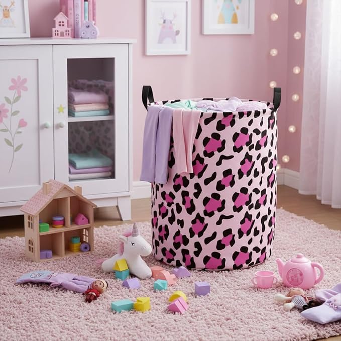 Baby Laundry Basket Baby Nursery Hamper Kids Laundry Basket Toy Storage Bin for Boys Room Decor Gift Baskets for Bedroom Bathroom(Leopard)