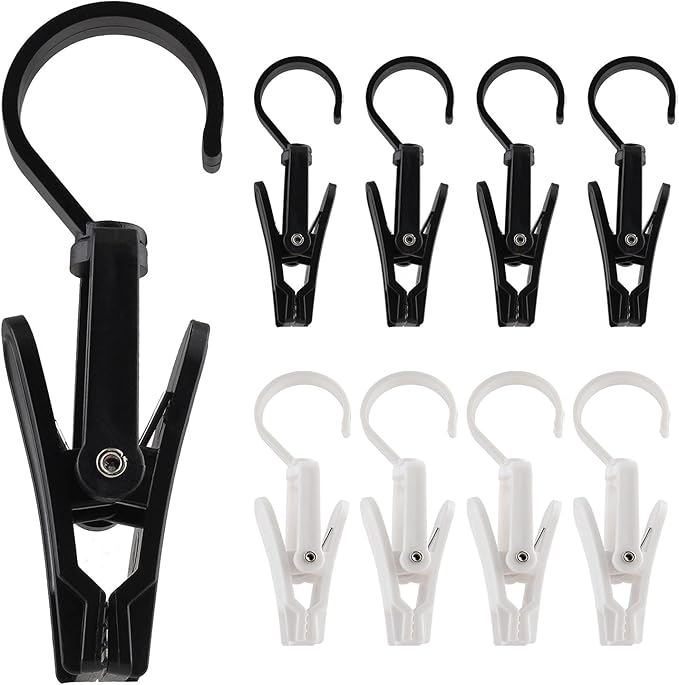 20 PCS Laundry Hooks Clip, Plastic Clothes Pins, Super Strong Hanger Clips, Swivel Hooks Clip for Clothing Store Home Office & Workshop, White & Black