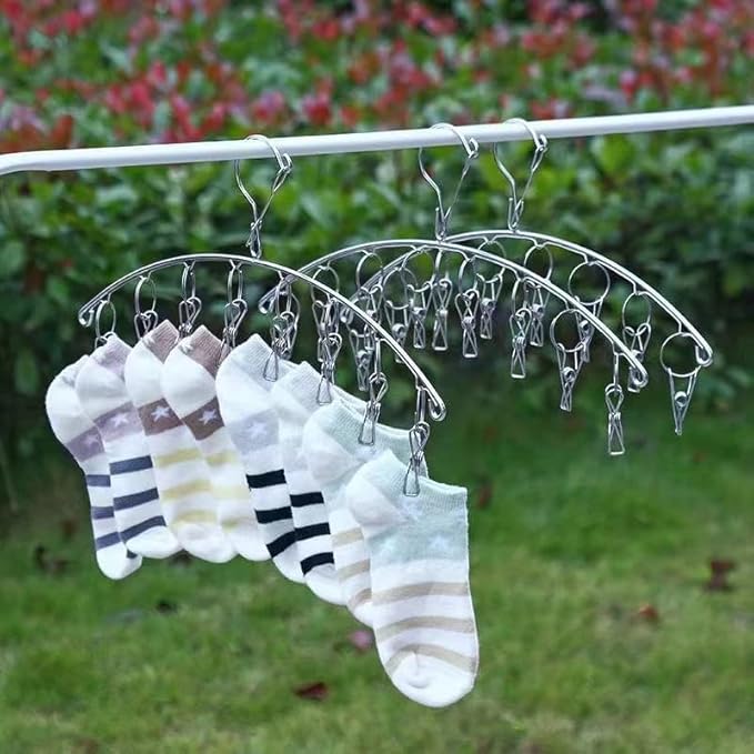 4 Pack Stainless Steel Laundry Drying Rack Clothes Hanger with 10 Clips