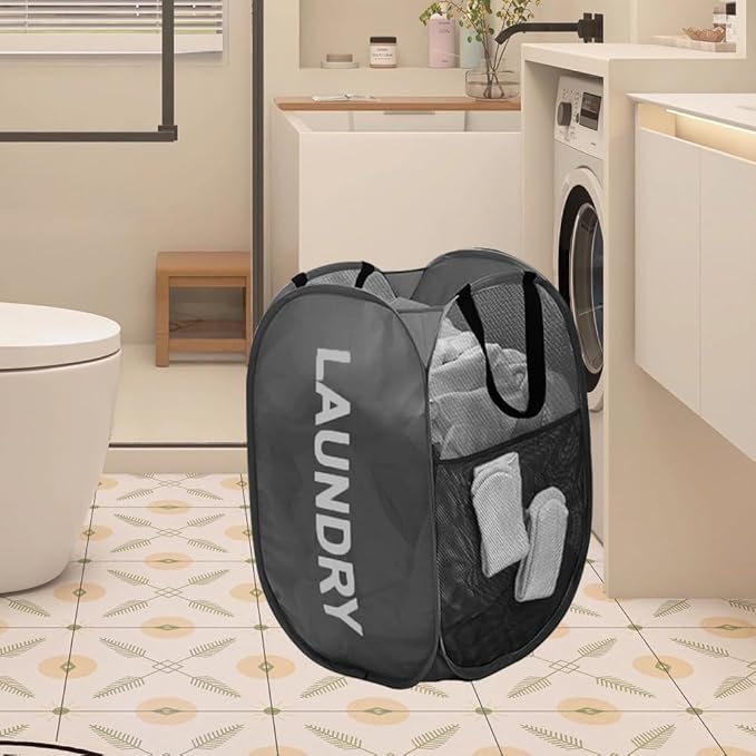 Mesh Pop Up Laundry Hampers, Collapsible Laundry Baskets Portable Clothes Hampers for Home, Dorm Room, Laundry Room, Cruise (Black + Blue)