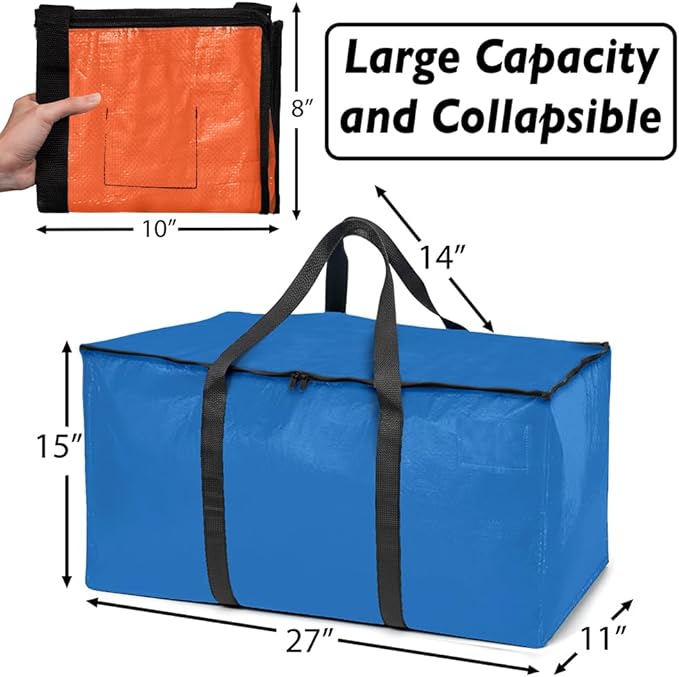ClearSpace Heavy Duty Moving Bags or Storage Bags – Storage Bins with Lids, Large Moving Boxes with Backpack Straps & Zippers,– Packing Box & Moving Supplies for College Dorm, 6 Pack