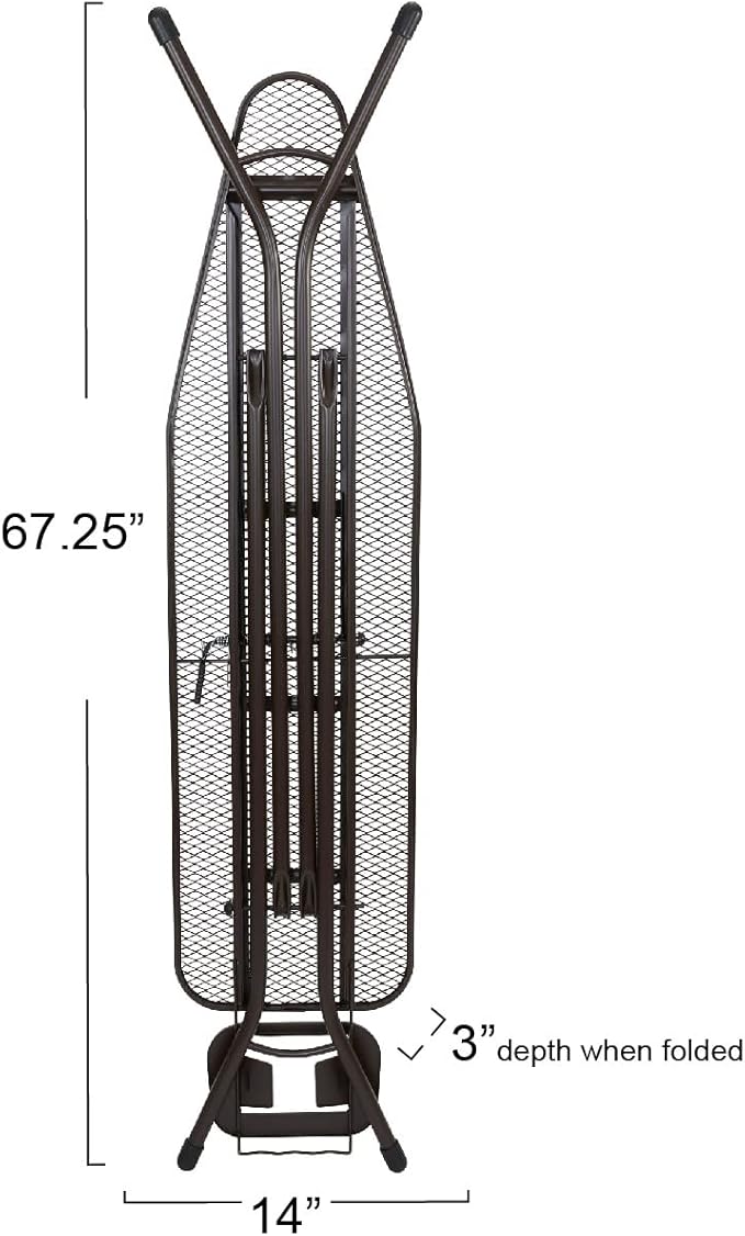 Household Essentials Ultra Ironing Board, 4-Leg, with Steel Top and Iron Rest, Cotton Cover with Fiber Pad, Heat and Stain Resistant, Antique Bronze Frame