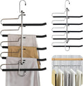Space Saving Pants Hangers Heavy Duty Magic Slacks Jeans Trouser Hanger, Non-Slip Foam Padded 5 Layers, Multi-Purpose Premium Metal Closet Storage Organizer for Scarf and Ties Leggings (2 Pack)