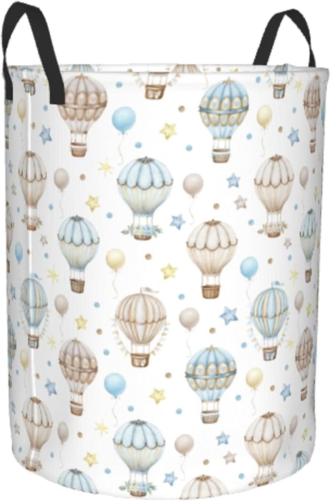 Watercolor Hot Air Balloon Round Laundry Hamper Storage Basket Toys Clothes Organizer Bin For Home Bathroom Bedroom Dorm Nursery, 38l