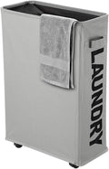 Slim Rolling Laundry Basket with wheel, IHOMAGIC Rectangle Storage Hamper - Thin Laundry Basket Corner Fittable Laundry Bin Flexible Laundry Sorter For Dormitory, Hotel, 39x18.5x58cm 41L, Light Gray