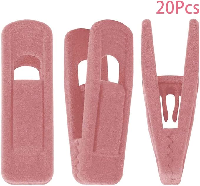 RUNAAJA Velvet Hangers Clips Pants Hangers Clips Flocked Hanger Clips Hanger Plastic Thicken Clothes Pants Pants Clip for Thin Velvet Clothes Suit Socks Hangers (Pink*20)