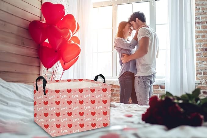 Rectangular Valentine's Day Baskets,Heart Basket,Pink Girls Basket Kids Storage Bin Love Room Decor for Home.(Cute love)