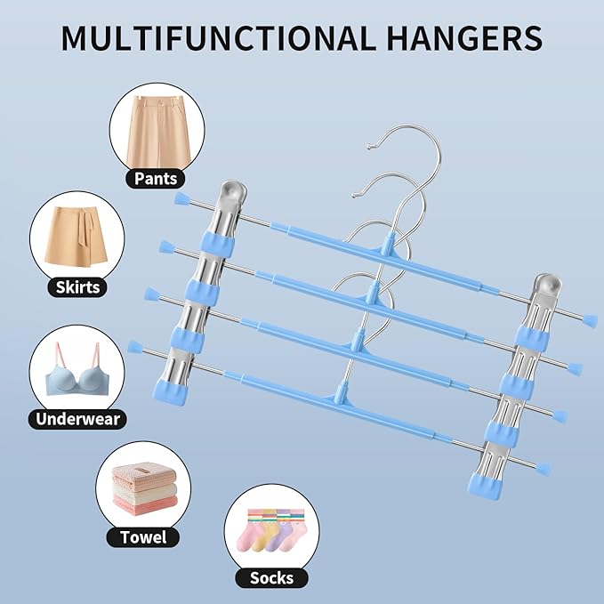 Pants Hangers with Clips 20PACK Adjustable Skirt Hangers for Women Metal Non-Slip Trousers Hanger Heavy Duty Space Saving Clothes Hanger for Shorts,Jeans,12Inch Sky Blue