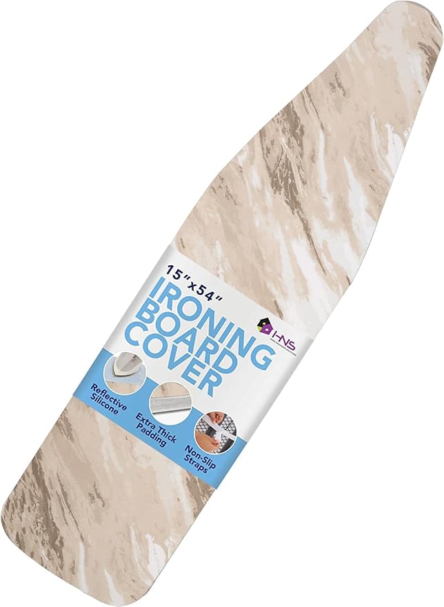 HOLDN’ STORAGE Ironing Board Cover - Silicone-Coated, Scorch-Resistant 15 x 54 Padding with Hook & Loop Straps, Cover Fits All Standard Sizes - Beige Marble