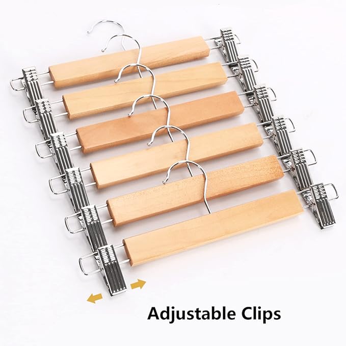 Tosnail 15 Pack 14" Natural Wooden Hangers Skirt Pants Clothes Hangers with Clips and 360° Swivel Hook, Heavy Duty Jeans Hangers - Natural