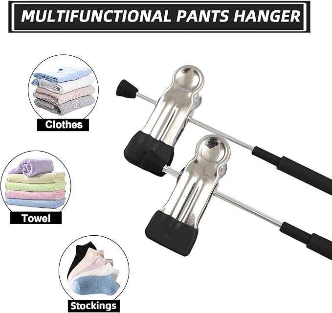 Non-Marking Anti-Slip Pants Hanger, Space-Saving Pants and Skirt Clip, Jeans and Long Pants Hanger, Clothes Clip for Various Shorts and Casual Pants, Durable. (10, Black)