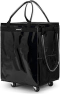 (Medium,Black) Reusable Grocery Bag on Wheels, 70L Foldable Rolling Tote, Carries Up to 66 lbs Shopping Trolley, Zipper Clouser Shopping Carts for Trips, Laundry, 4 Heavy Duty Wheels and 3 Handles