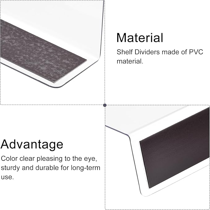 MECCANIXITY L Type Shelf Dividers, PVC Clear Closet Shelf Separator Organizer Clapboard for Cabinet Supermarket with Magnetic Strip 20 x 4 x 12cm Pack of 4