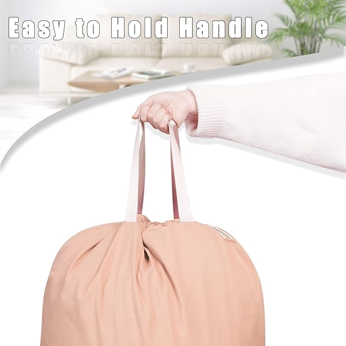 Sanlykate Large Canvas Cotton Laundry Bag with Drawstring & Handles, Heavy Duty Durable Dirty Clothes Organizer, Tear Resistant Hamper Liner Storage Bag, Travel Sack, 25.5 x 34inch - Misty Rose