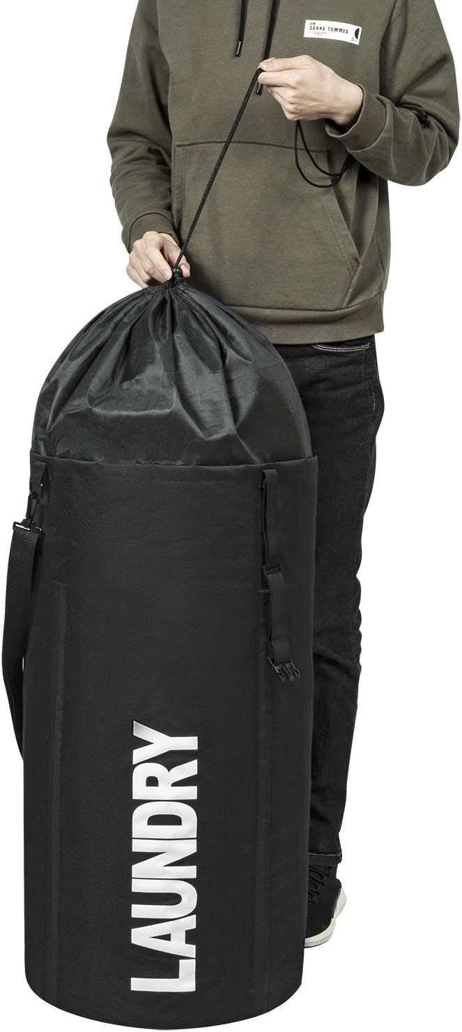 Chrislley 106L Extra Large Laundry Hamper with Drawstring Dorm Room Backpack Laundry Bag Collapsible Laundry Basket for College Students Travel Day Trip（Black）
