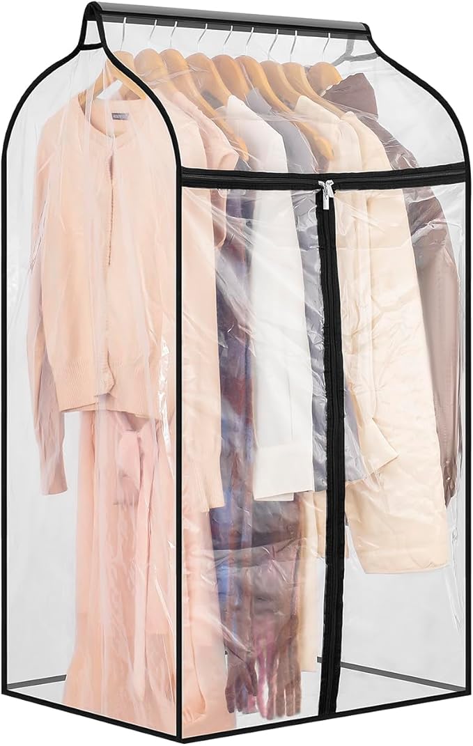 Hanging Garment Bag for Closet Winter Clothes Storage with Clear Window Coat Rack Cover Large Clothing Bags with Zipper Dust Proof Dress Protector (Small)