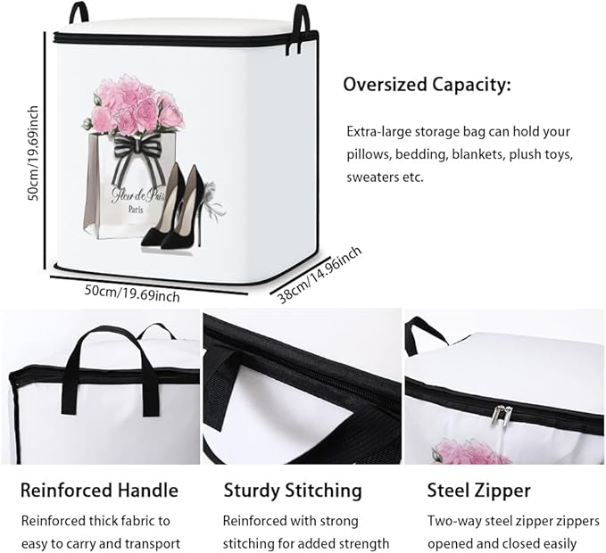 2pcs closet organizers and storage under bed,clothing blanket sweater sheet bedding comforter duvet quilt pillow toy storage bags with lids,dorm room essentials for containers 95L