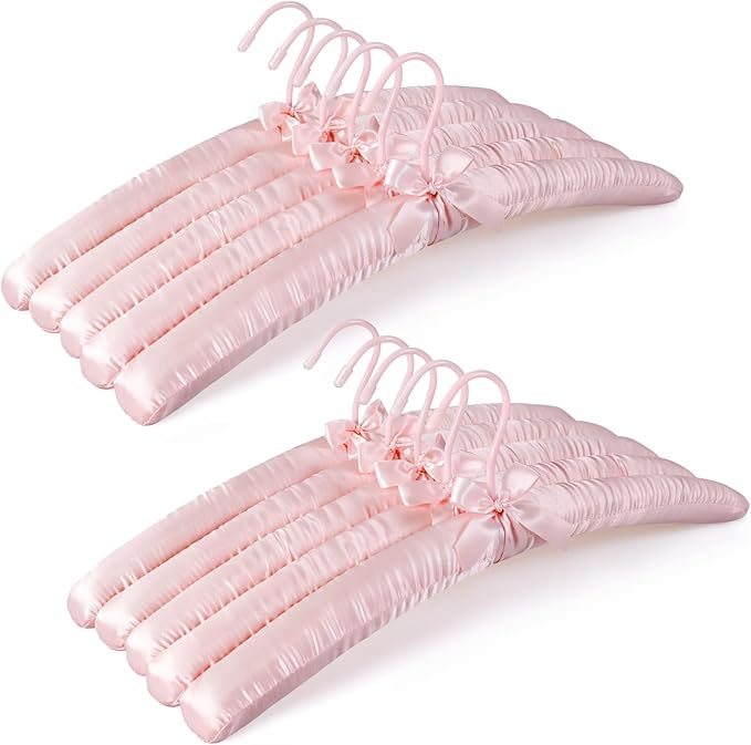 TOPIA HANGER Padded Hangers for Women Clothing,17-inch Satin Hangers 10 Pack Thick Foam Padded No Shoulder Bump for Sweaters, Coat, Blouses, Dresses-Pink,CT18P-10