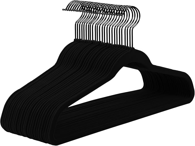 MIZGI All Black Velvet Hangers 30 Pack,Premium Flocked Clothes Non-Slip Felt,Sturdy Black Hangers Heavy Duty Coat,Durable Suit Hanger for Space Saving, No Hanger Marks