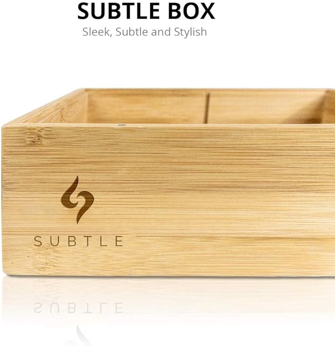 Subtle Rolling Tray Stash Box - Large Bamboo Box w/Ample Storage Space to Organize Herb Accessories - Comes with Convertible Rolling Tray Lid - (10" x 8" x 3.5")