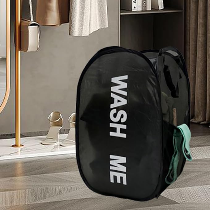 Pop Up Laundry Hampers, Collapsible Mesh Laundry Baskets, 2 Pack Black Clothes Hampers Storage Baskets for Home, Dorm, Travel