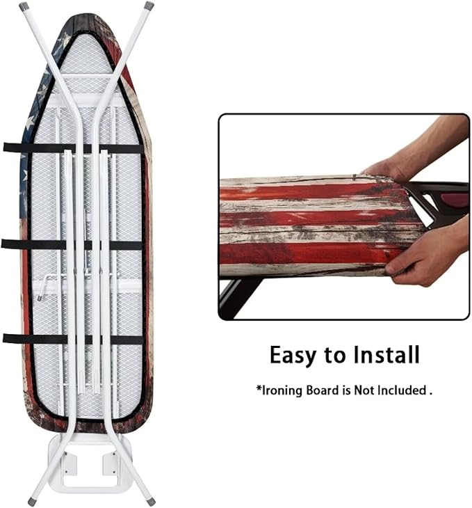 American Flag Scratches-Proof Cover Fits Standard Size Ironing Boards Heat Reflective Anti-Dirty Ironing Board Cover with 3 Hooks and Loops for 15 x 54 Boards Decor
