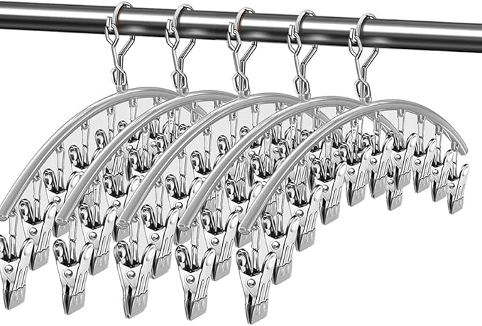 Legging Organizer for Closet,Upgrade Skirt Pants Hangers with Clips, Metal Yoga Pants Hangers 5 Pack w/10 Clips,Hangers Space Saving Closet Organizers w/Rubber Coated Closet Organizers(Gray)
