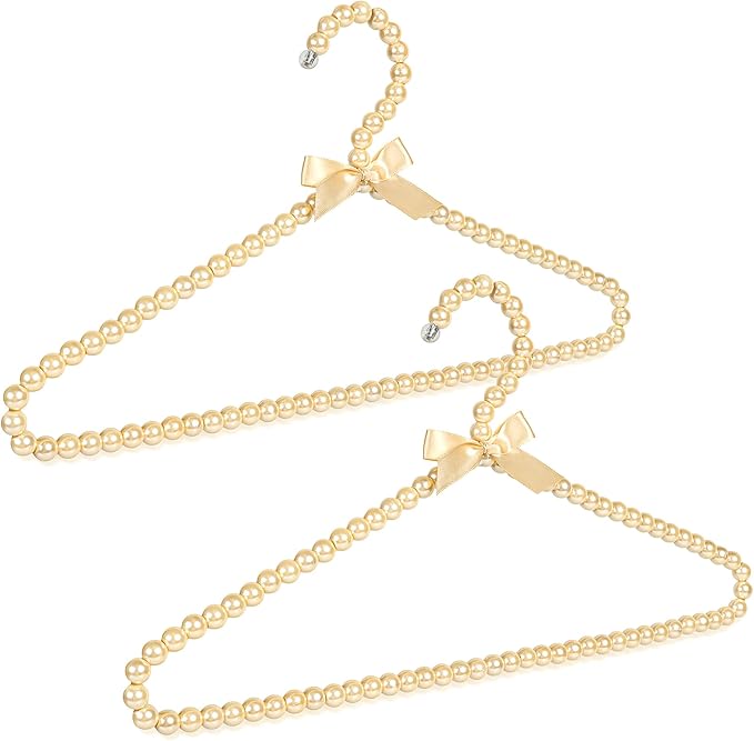 Concepts Premium Heavy Duty Pearl Hangers with Beige Ribbon Trim for Wedding and Engagement Gowns - Slim Design Also Can Be Used for Suits and Shirts (Champaigne 2 Pack)