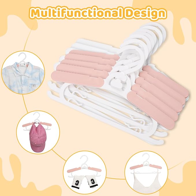 20 Pack Baby Clothes Hangers, 11-15" Adjustable Non-Slip Thickened Kid Hangers for Nursery Closet Toddlers Infant Children to Teenager (Pink)