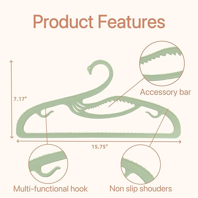 Plastic Clothes Hangers 20 Pack, Z-Shape Opening, 0.12" Ultra Thin Short Neck Hangers, Save Cabinet Space, Suitable for Dresses, Shirts, Pants, Scarves, Jackets(Green)