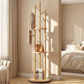 Rotating Solid Wood Coat Rack with 3 Storage Shelves, 360° Swivel Freestanding Entryway Coat Stand,Modern Space-Saving Organizer,Natural Wood