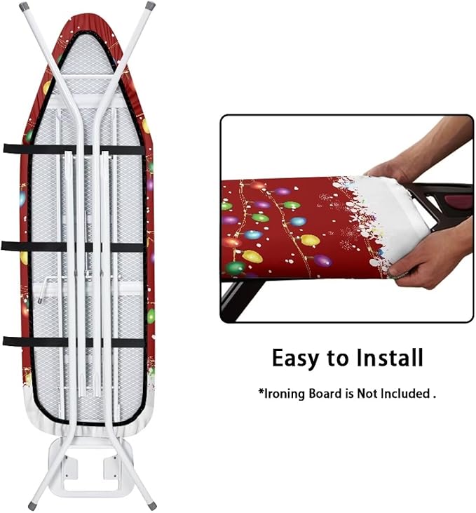 Christmas Lights Non Stick Scorch and Stain Resistant Cover Fits 15" x 54" Ironing Boards Heat Reflective Easy-Fit Ironing Board Cover Adjustable Fastener Straps