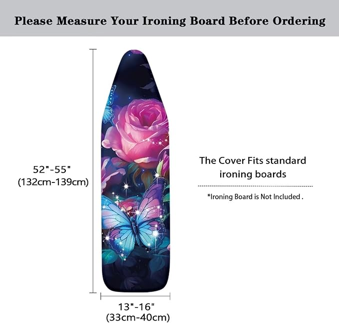 Flashideas Butterfly Rose Ironing Board Cover and Pad 15 x 54 Heavy Duty Iron Board Covers Standard Size Padding Decorative Covers for Most Iron Boards Ironing Pad Cover