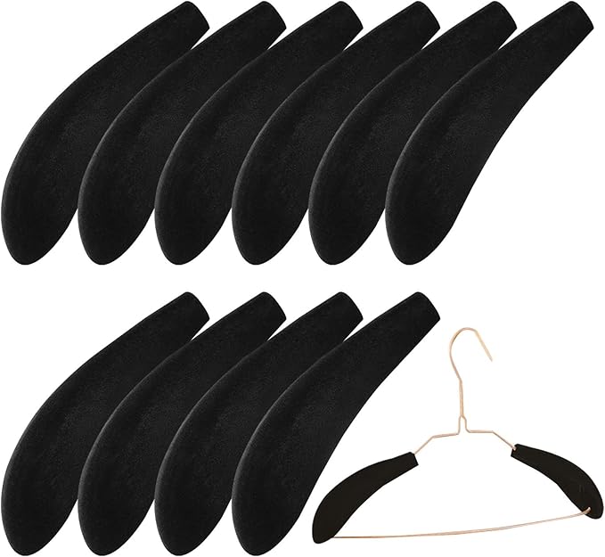 Generic Hanger Shoulder Foam, 10pcs Sweater Hanger Shaper, Non Slip Wide Standard Suit Velvet Hangers Pads for Home, Hotel, Dorm, Closet, Wardrobe (Black)
