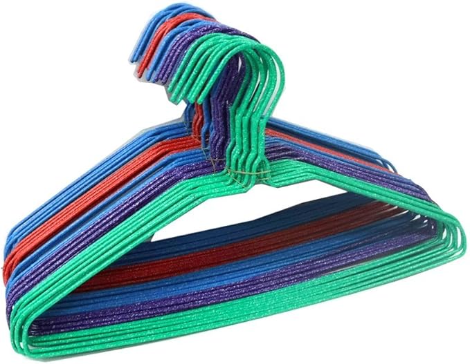 UM24 Galvanized Steel Metal Coat 16-Inch Clothes Wire Hangers with Plastic Coating in Assorted Colors, 13 Gauge, Set of 50