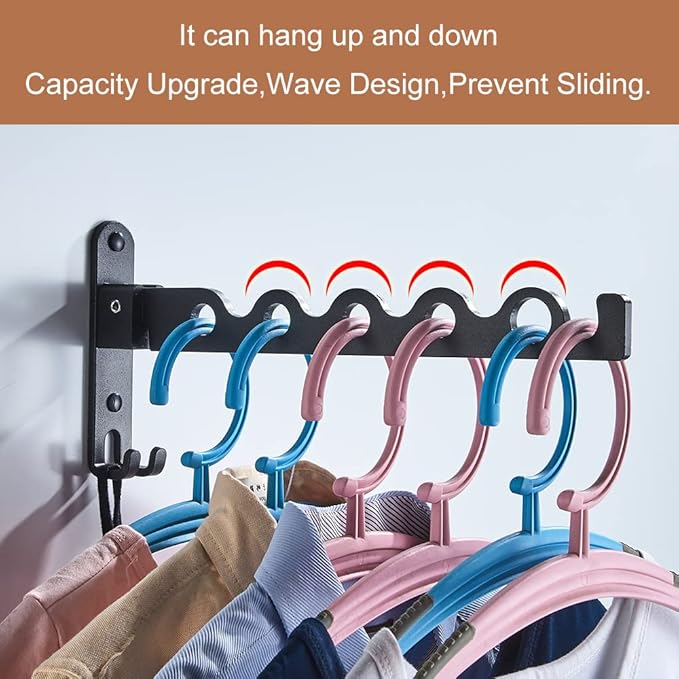 Small Wall Clothes Rail, Aluminium Foldable Drying Rack Hook 90° Rotation Coat Hanger for Laundry Bathroom Balcony (1ps Black Fixed Seat)