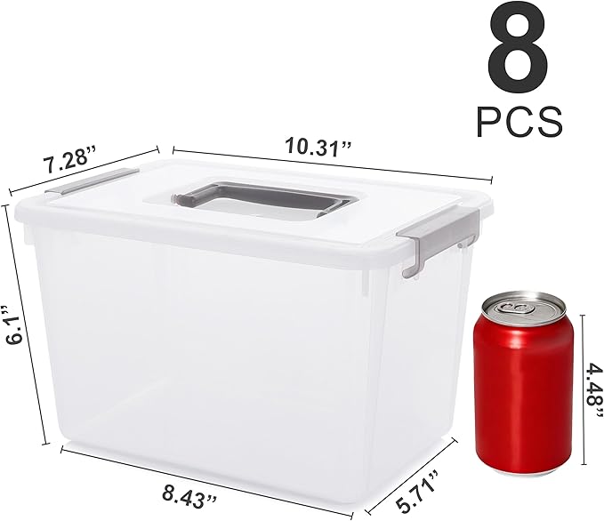 Citylife 8 Packs 6 QT Plastic Storage Bins with Latching Lids Clear Storage Box with handle Stackable Storage Containers for Organizing Snacks, Crafts, Toys, Tools