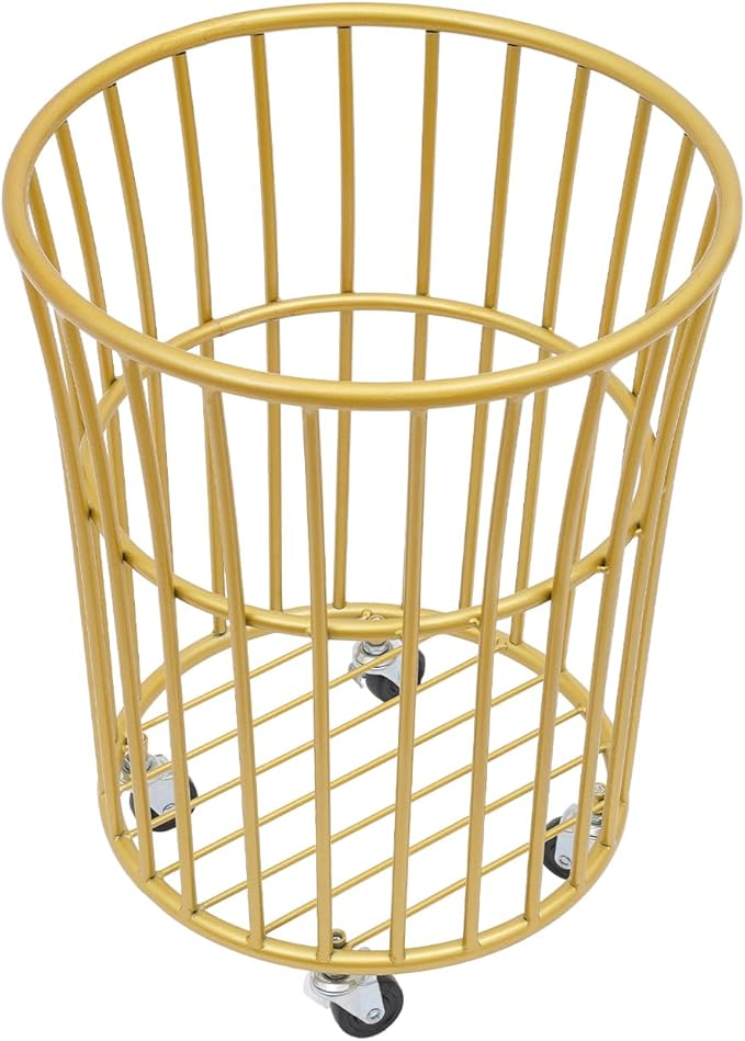 Metal Laundry Basket, Laundry Basket Cart with Wheels for Laundry Room, Rolling Laundry Basket with Wheels, Easy Moved Basket for Organizer (Gold)