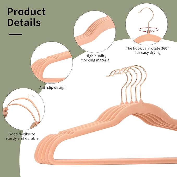 Premium Velvet Clothes Hangers, Heavy Duty Study Black Hangers for Coats, Suit & Dress - Non Slip Clothes Hanger Set (100, Pink/Rose Gold)