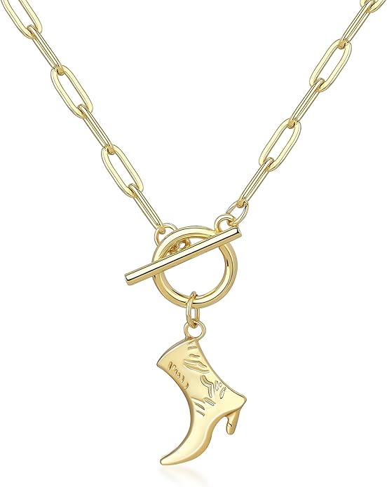 Chunky Gold Necklace for Women Gold Evil Eye Cowboy Pendant Necklace Dainty Paperclip Chain Vintage Luck Amulet Choker Necklaces Celestial Jewelry Gift