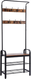 Sunnyglade Vintage Coat Rack Shoe Bench, Hall Tree Entryway Storage Shelf, Wood Look Accent Furniture Metal Frame, 3 in 1 Design, Easy Assembly