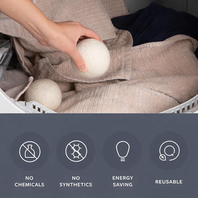 GroundLuxe Premium New Zealand Wool Dryer Balls - 6-Pack, 100% Organic, Hand-Felted, Reusable, Reduce Drying Time - Natural Fabric Softening, Wrinkle & Static Reduction
