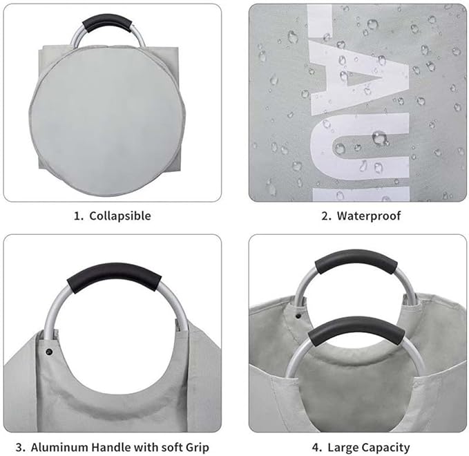 3 Pack 90L Laundry Baskets, Waterproof Hamper with Foam Protected Aluminum Handles - Light Grey