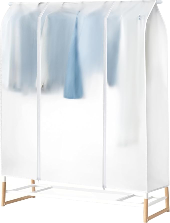 Clothes Rack Cover HLC 52" Garment Rack Cover Large PEVA Translucent Clothing Dustproof/Waterproof Cover With 2 Durable Zipper Protector for Suits, Coats, Sweaters, Shirts (Not Including Frame）
